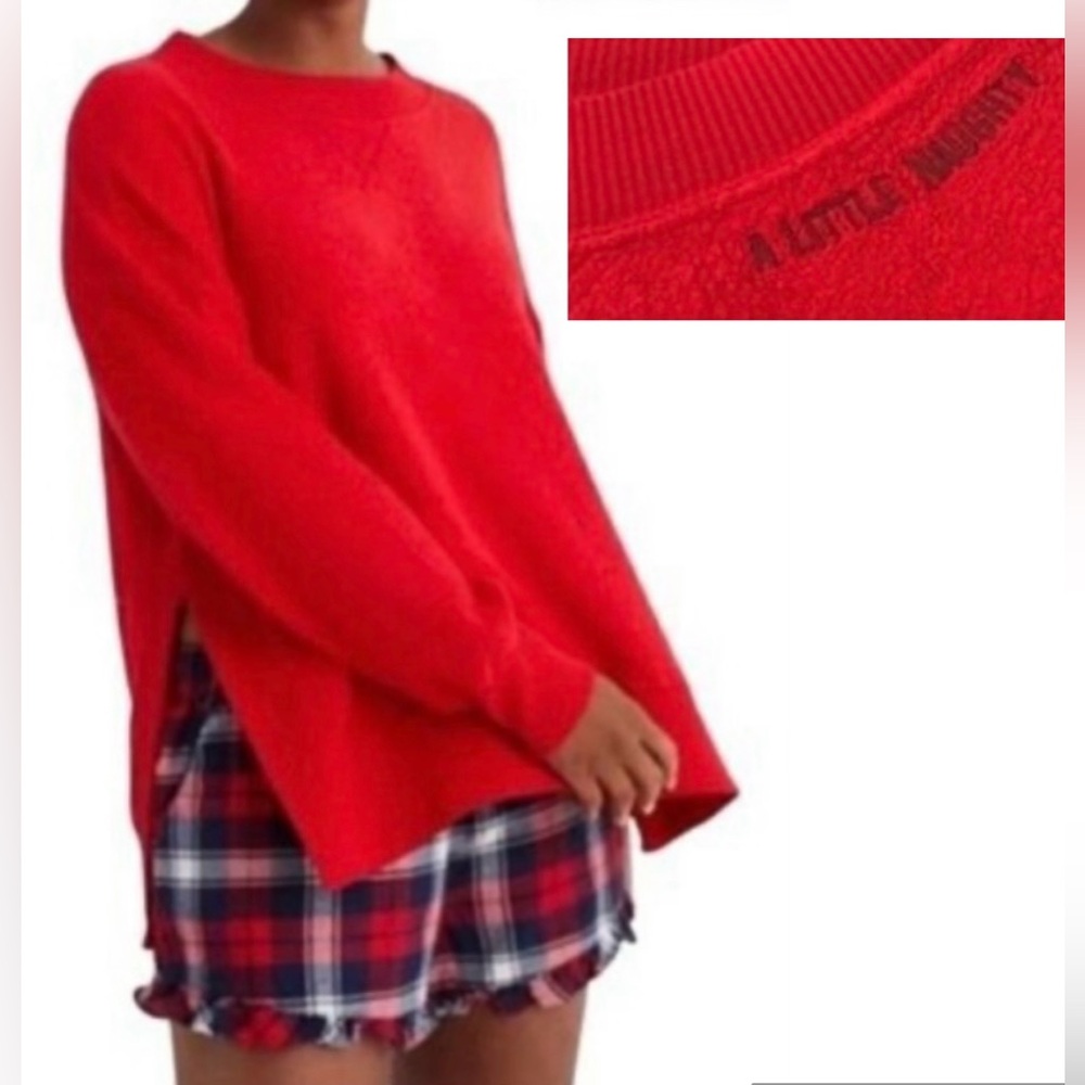 Aerie Women’s Sz L Red A Little Naughty Cozy Good Vibes Oversized Sweatshirt‎